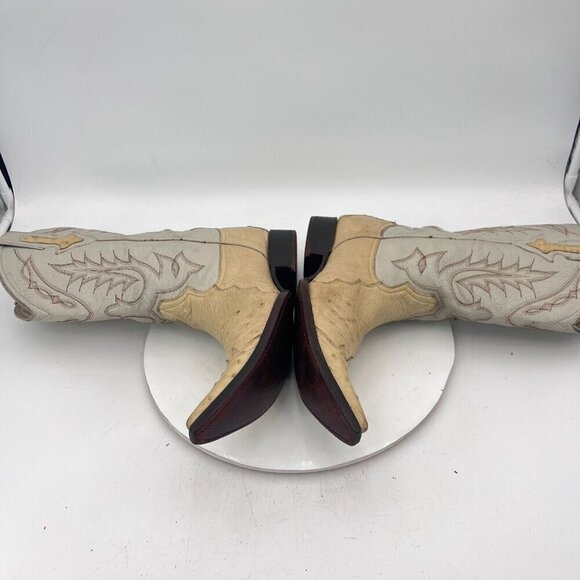 Yoncer Men Size 8 Cream White Leather Pointed Toe Pull On Western Cowboy Boot - Picture 9 of 14